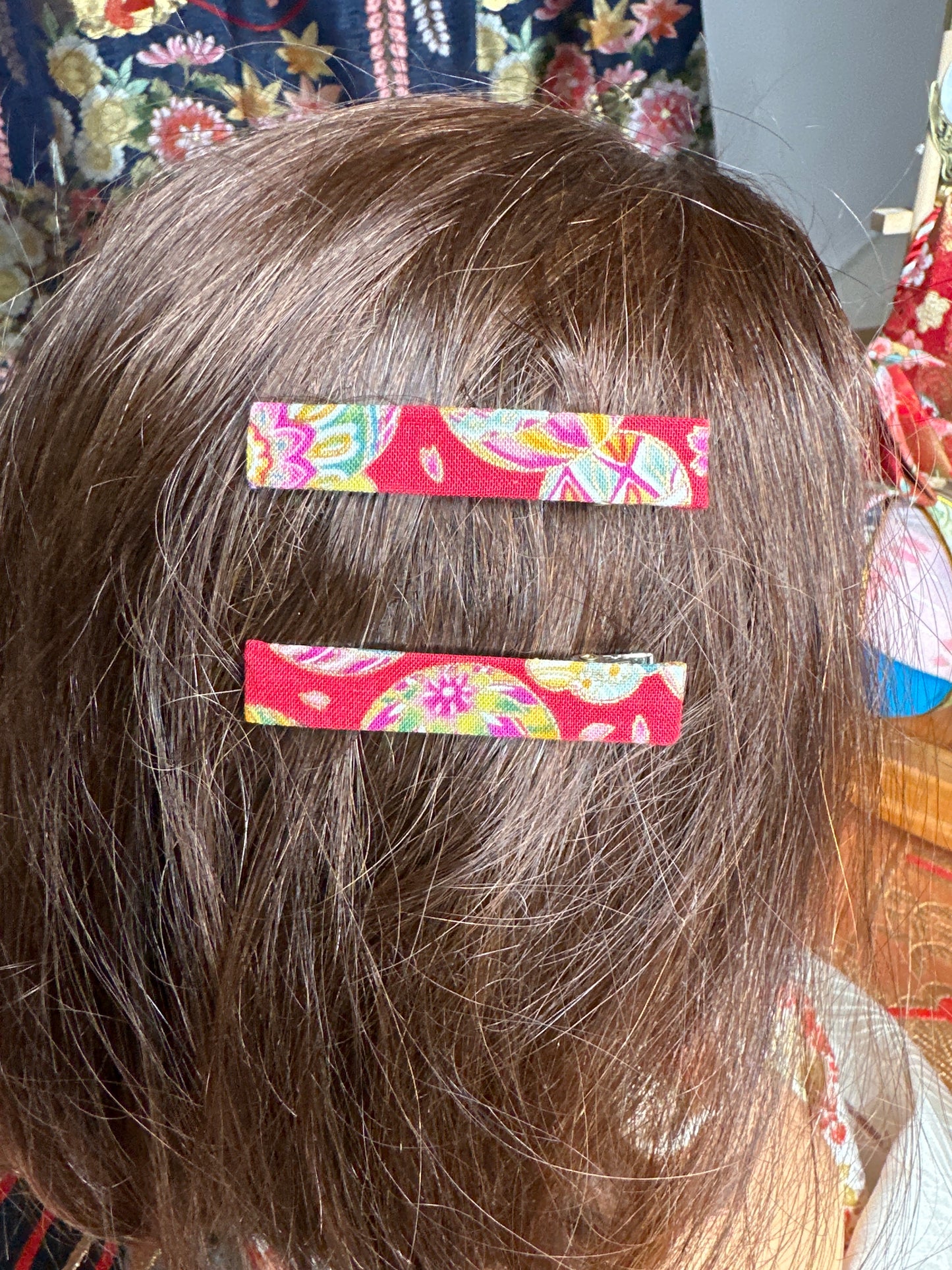 2 pinces clips à cheveux tissu japonais