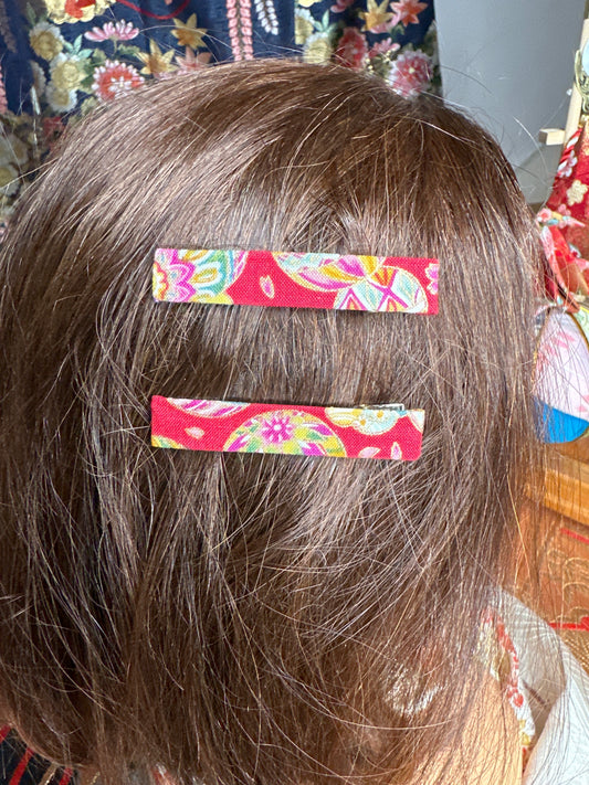 2 pinces clips à cheveux tissu japonais