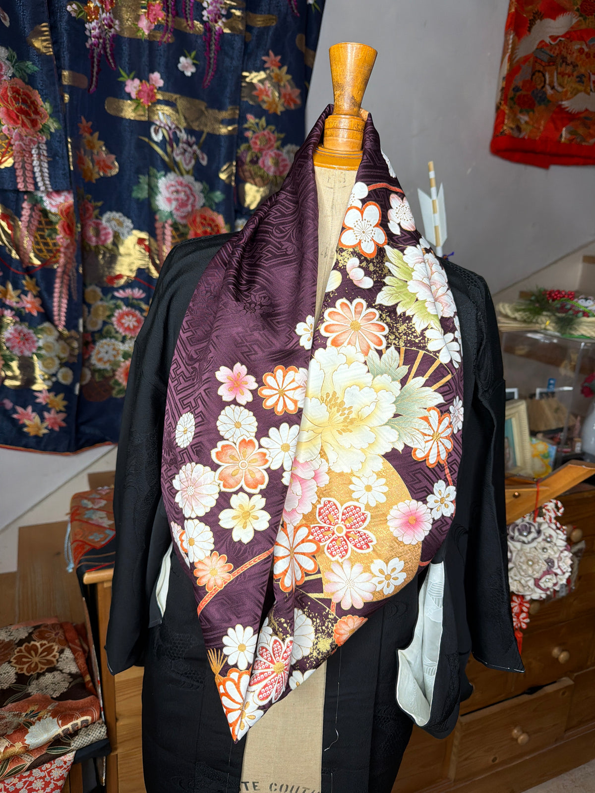 Tour de cou snood kimono japonais Furisode en soie Neuf