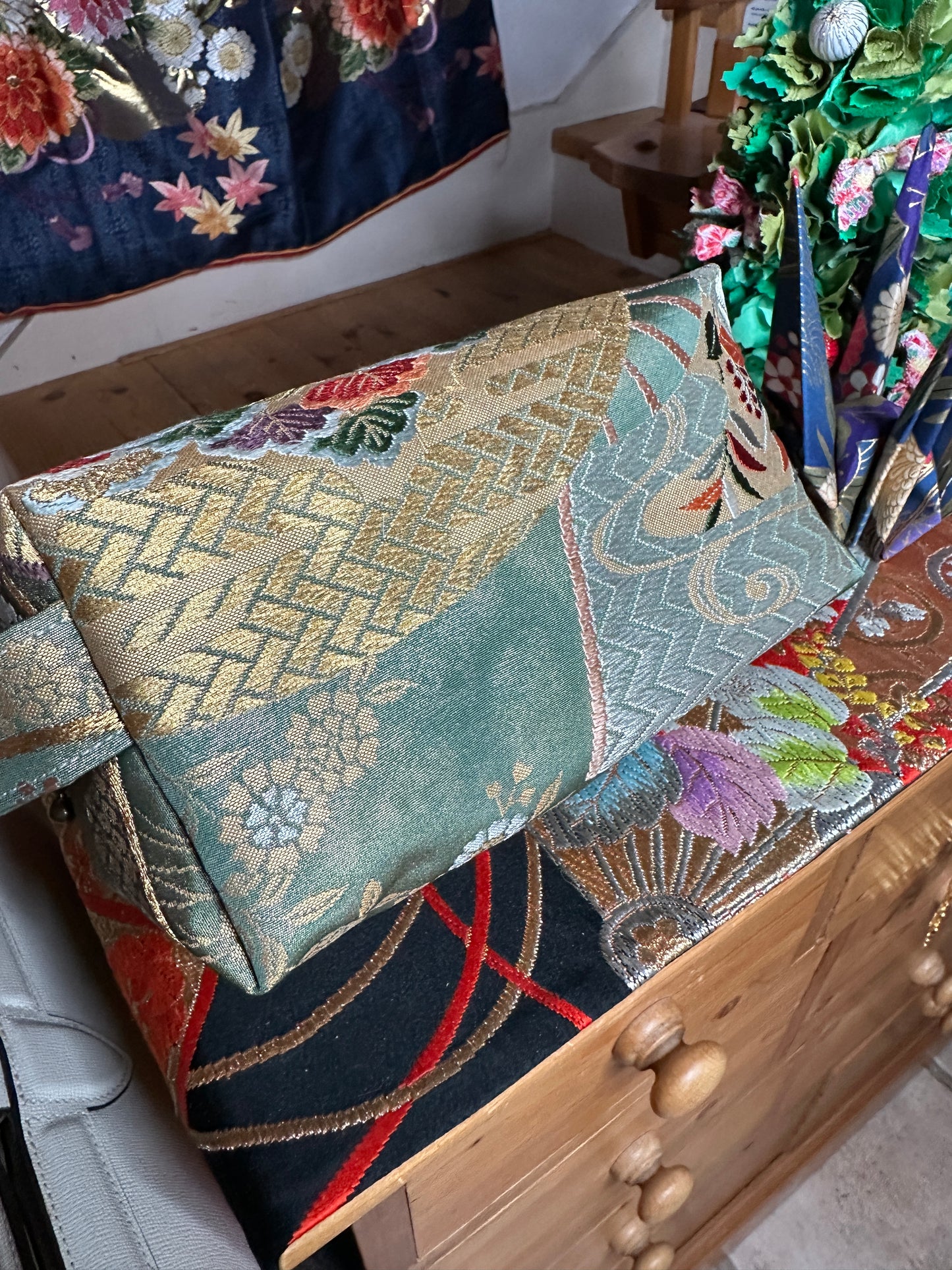 Trousse de toilette pochette Obi kimono japonais en soie Neuf