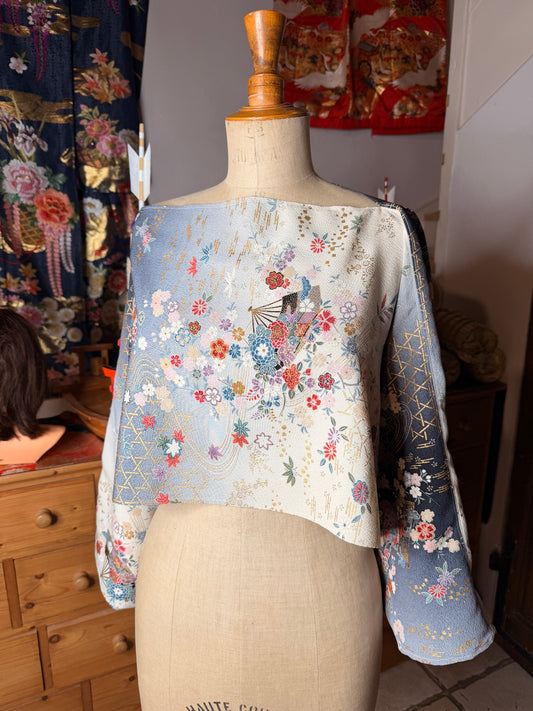 Top court tunique en kimono japonais en soie Neuf