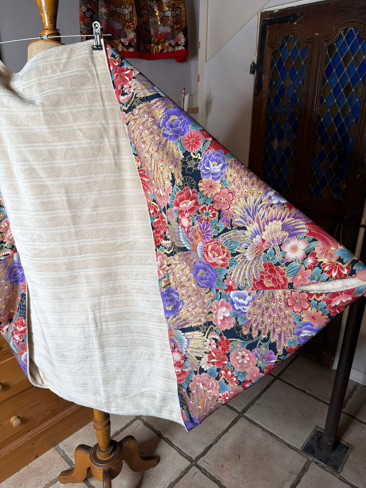 Veste momonga tissu japonais en coton et intérieur polaire  double face