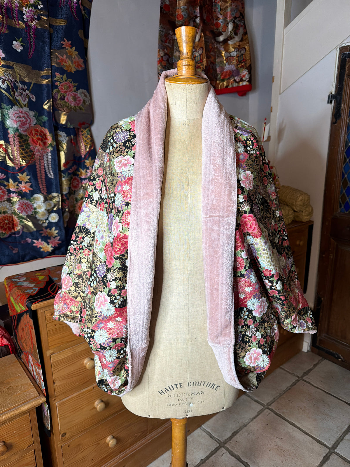 Momonga veste réversible tissu japonais en coton et micro polaire intérieur