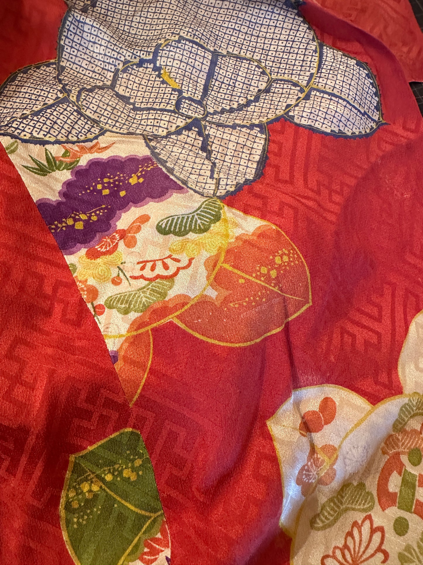 Snood tour de cou foulard kimono japonais antique en soie