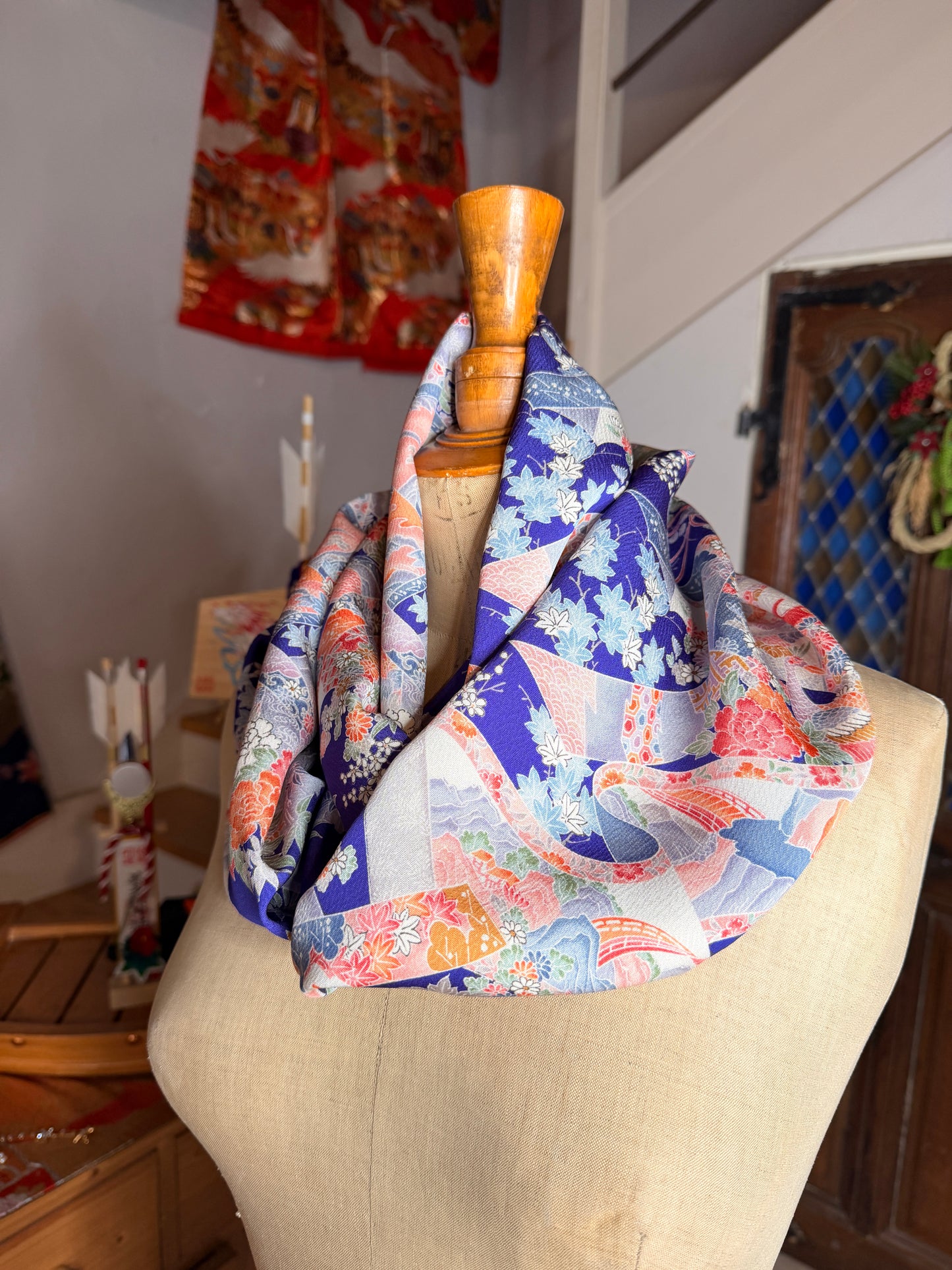 Tour de cou foulard kimono japonais en soie
