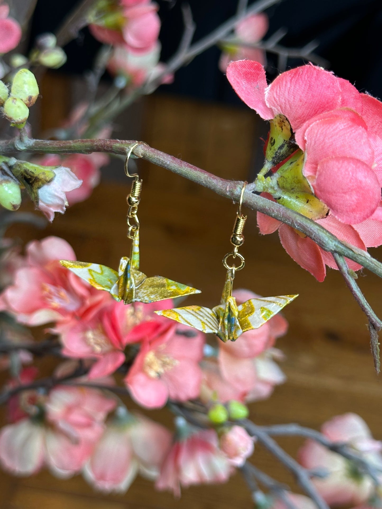 Boucle d’oreille grue oiseau japonais Washi