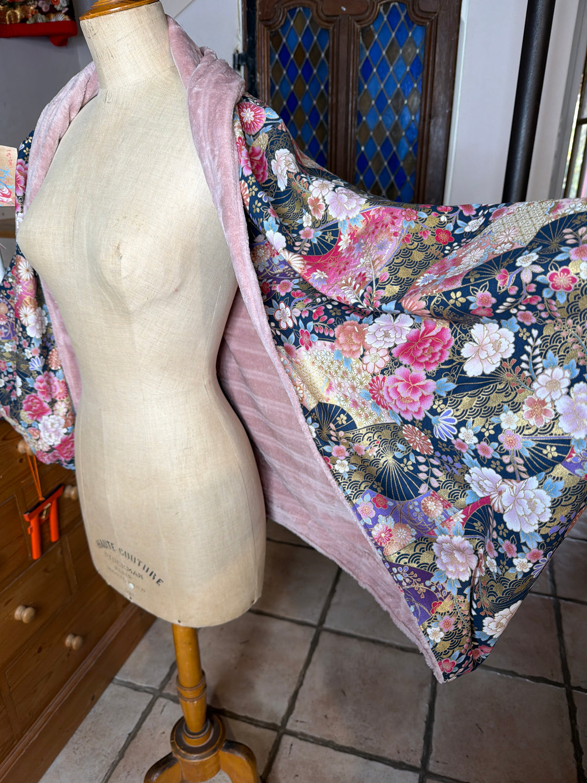 Momonga veste réversible tissu japonais et micropolaire doux
