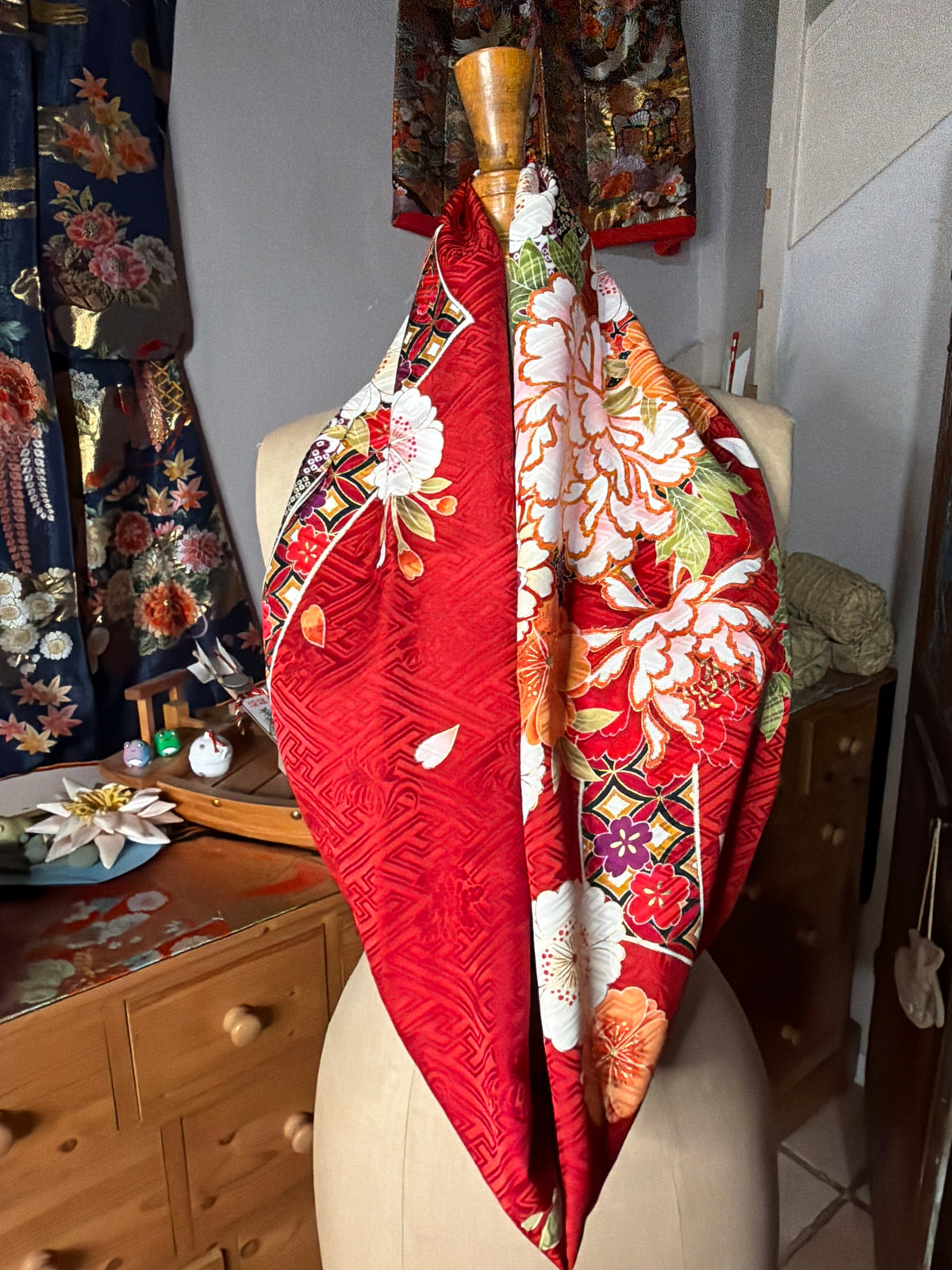 Tour de cou snood kimono japonais Furisode en soie