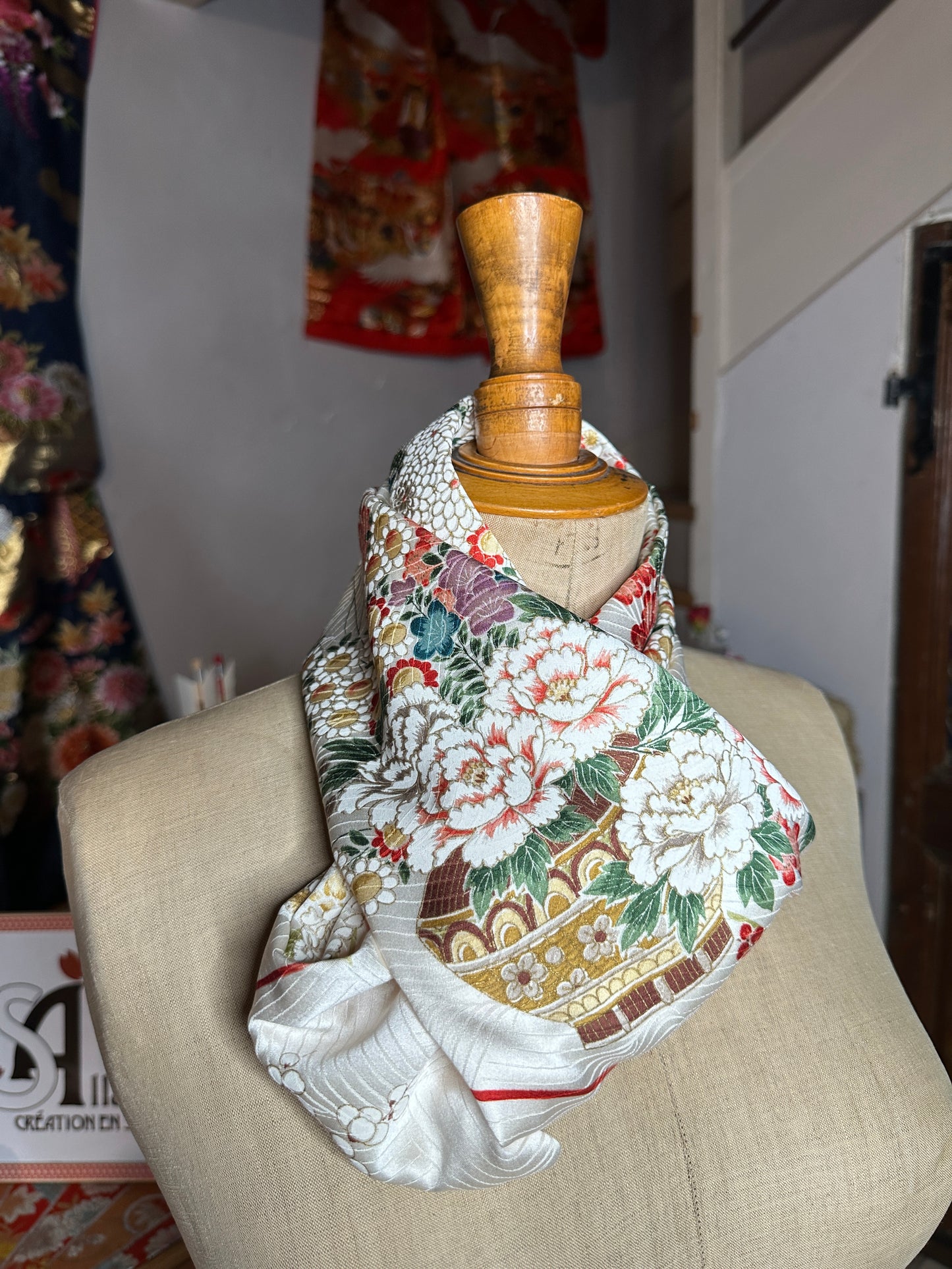 Snood tour de cou foulard kimono japonais en soie