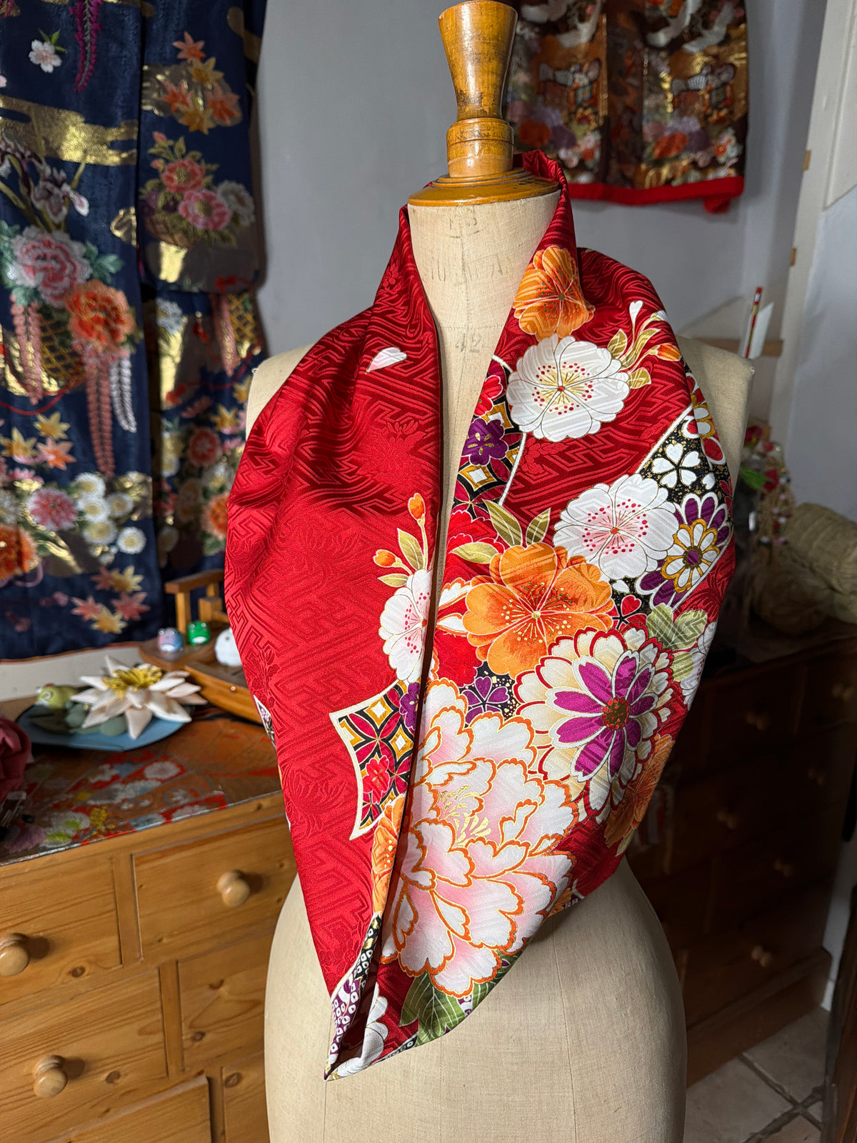 Tour de cou snood kimono japonais Furisode en soie