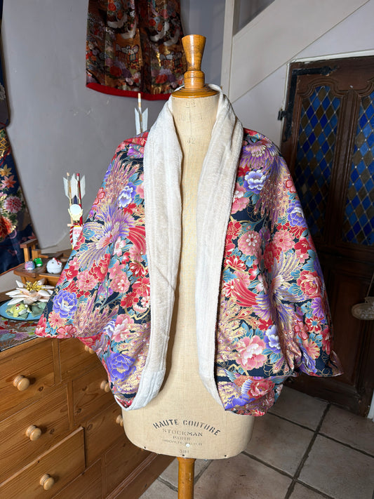 Veste momonga tissu japonais en coton et intérieur polaire  double face