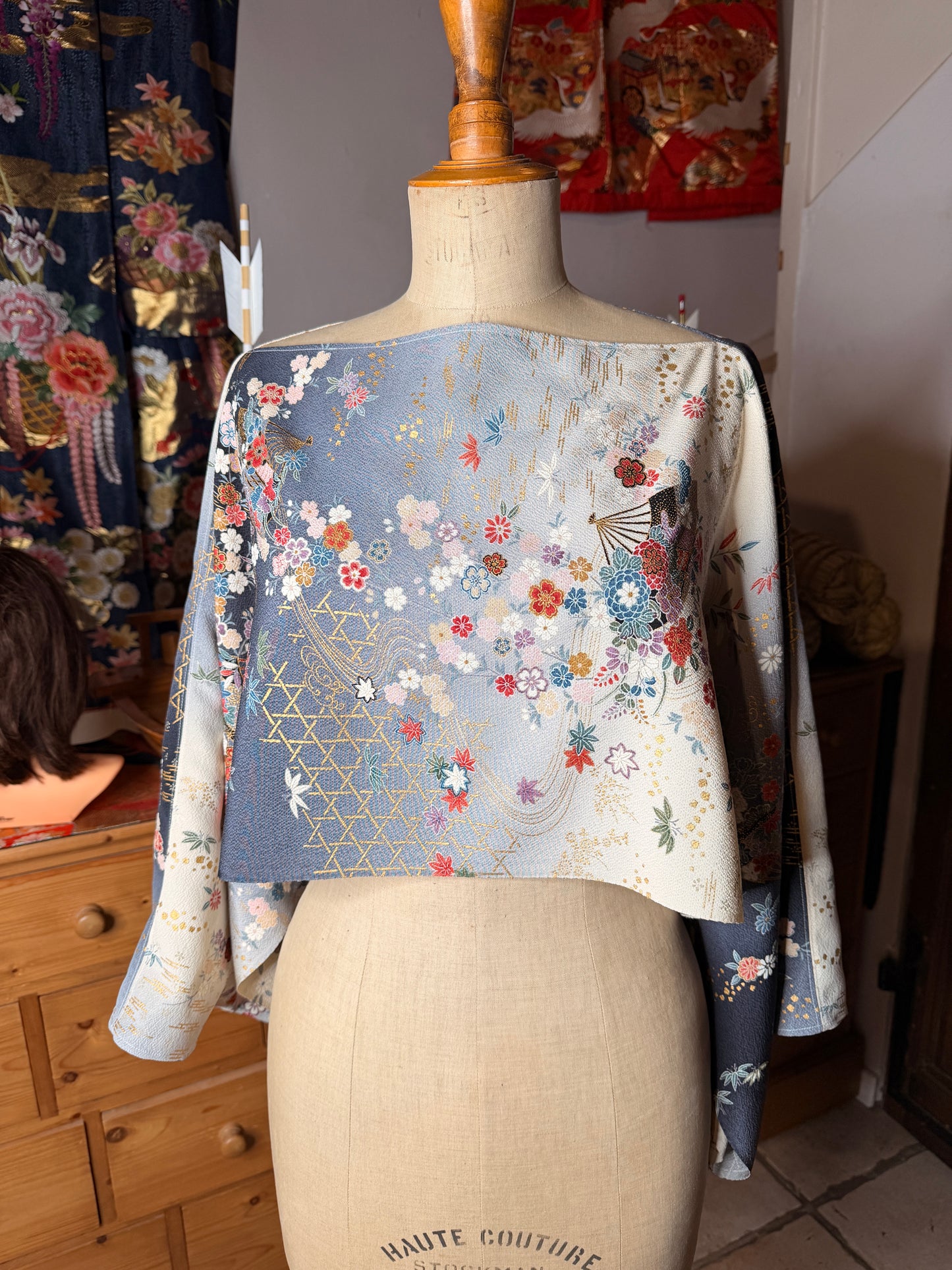 Top court tunique en kimono japonais en soie Neuf