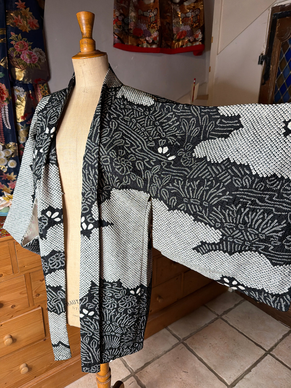 Haori veste de kimono japonais en soie Shibori