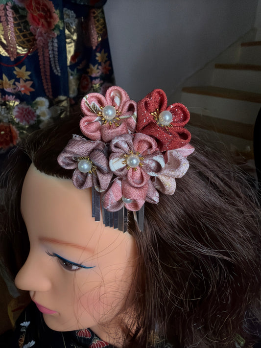 Kanzashi Barette kimono japonais en soie Tsumamisaiku