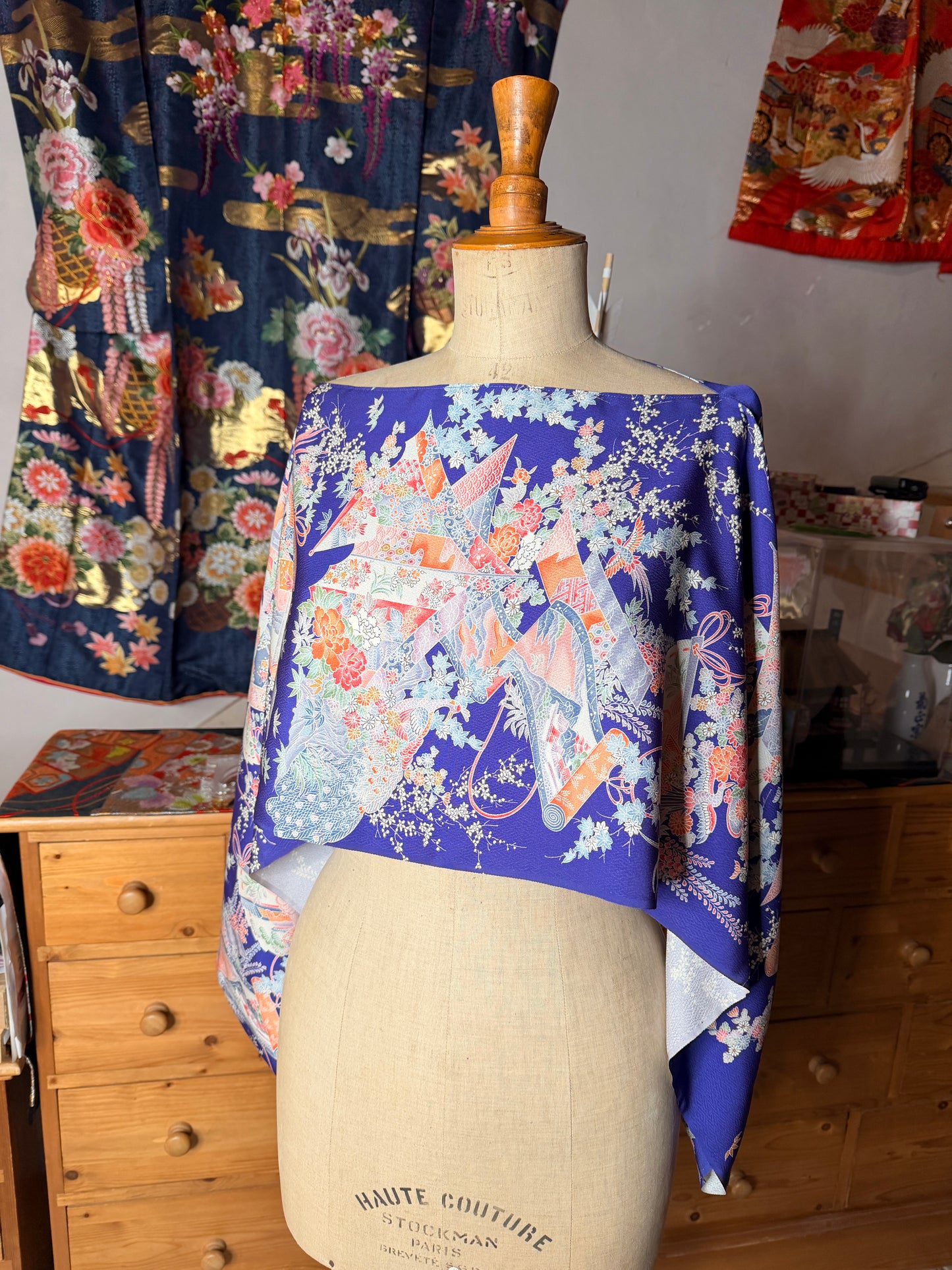 Top court tunique blouse manches longues kimono japonais en soie