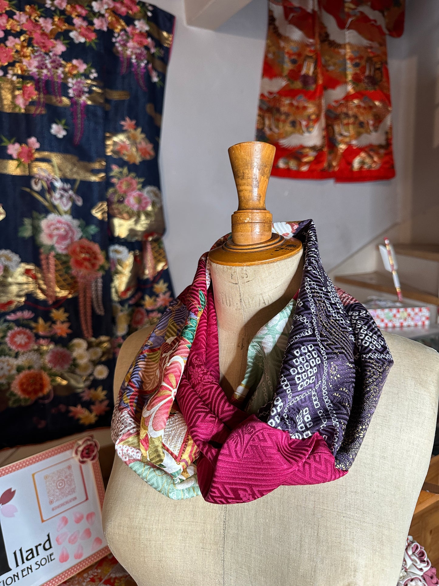 Snood tour de cou kimono japonais Furisode en soie Neuf