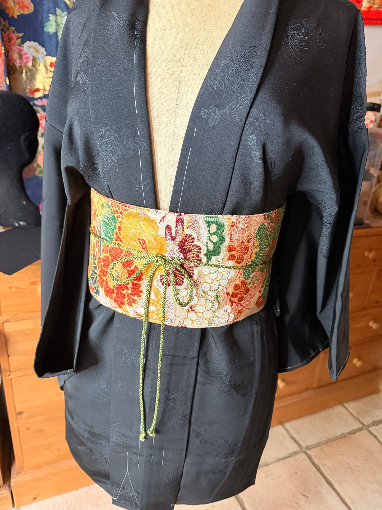 Ceinture Obi kimono japonais en soie recto verso