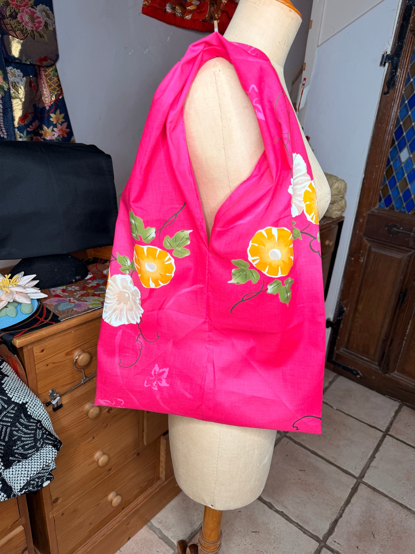 Sac pliable en tissu coton Yukata japonais