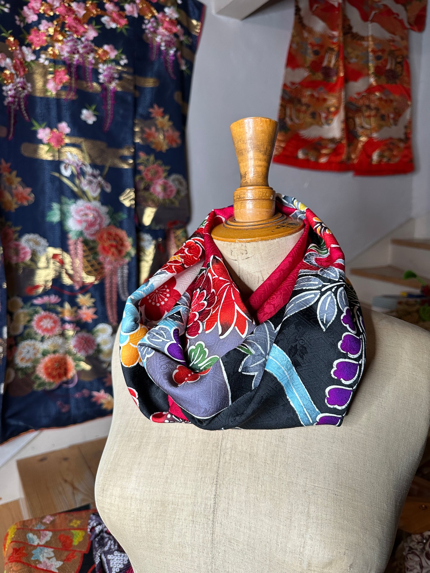 Tour de cou snood kimono furisode japonais en soie Neuf