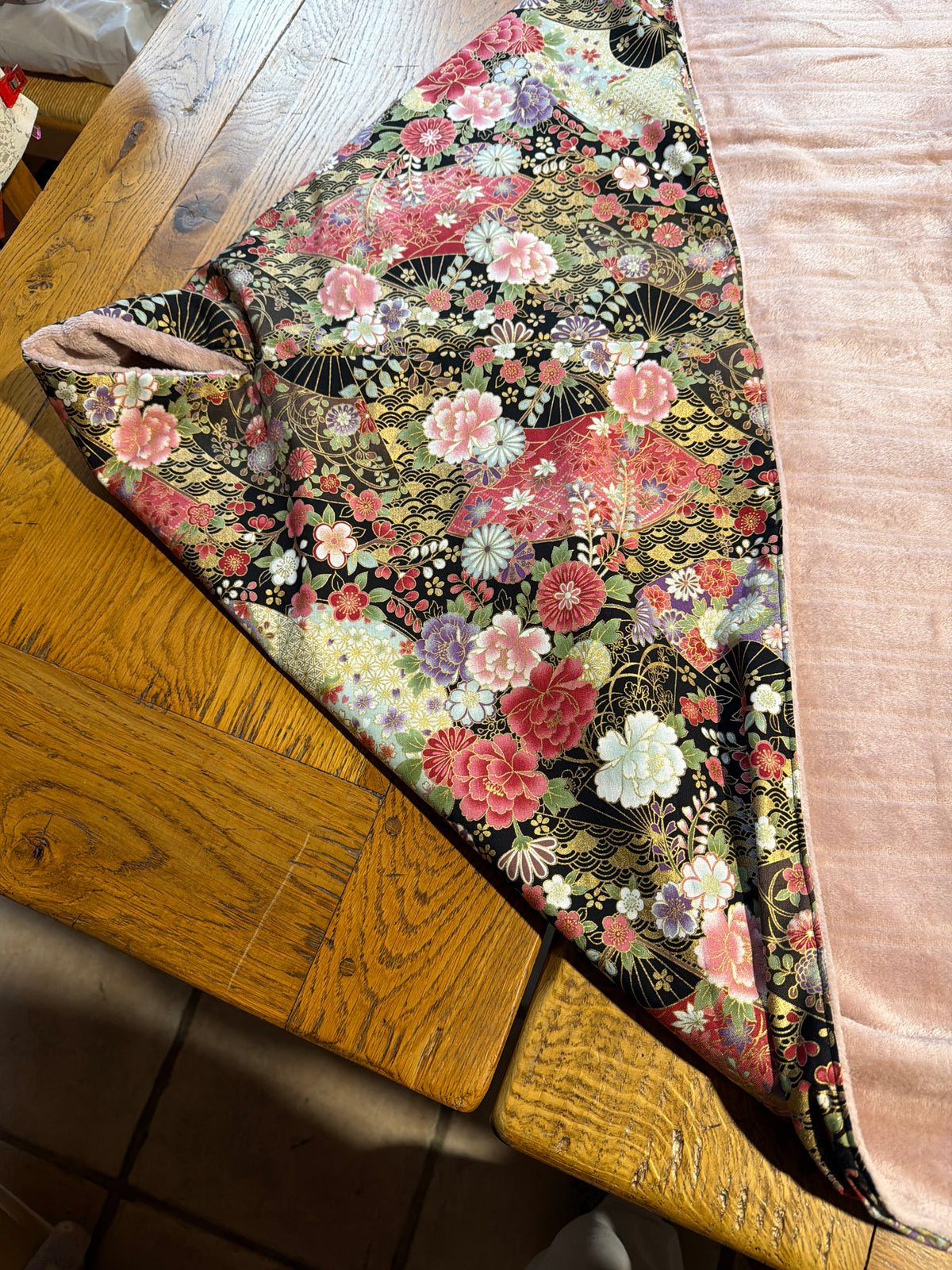 Momonga veste réversible tissu japonais en coton et micro polaire intérieur
