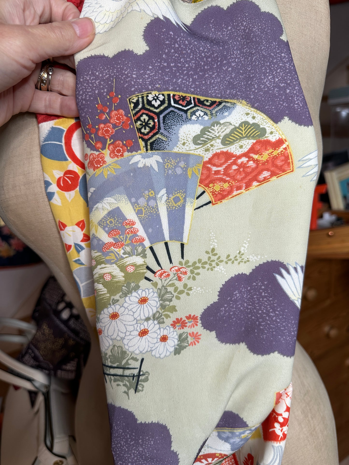 Snood tour de cou foulard kimono japonais antique en soie