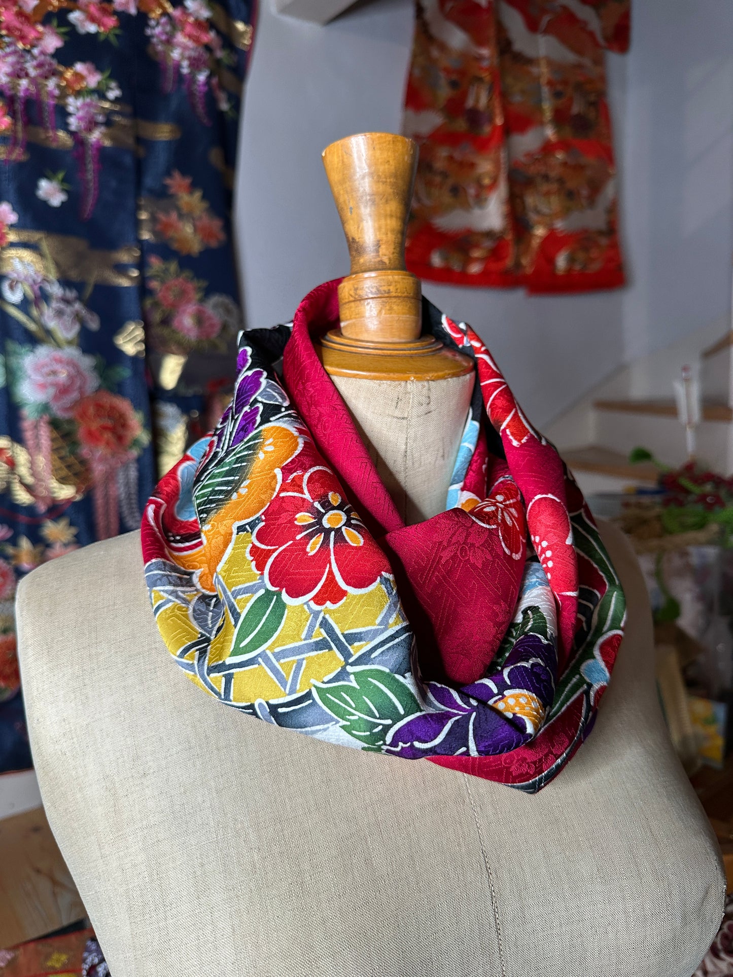 Tour de cou snood kimono furisode japonais en soie Neuf