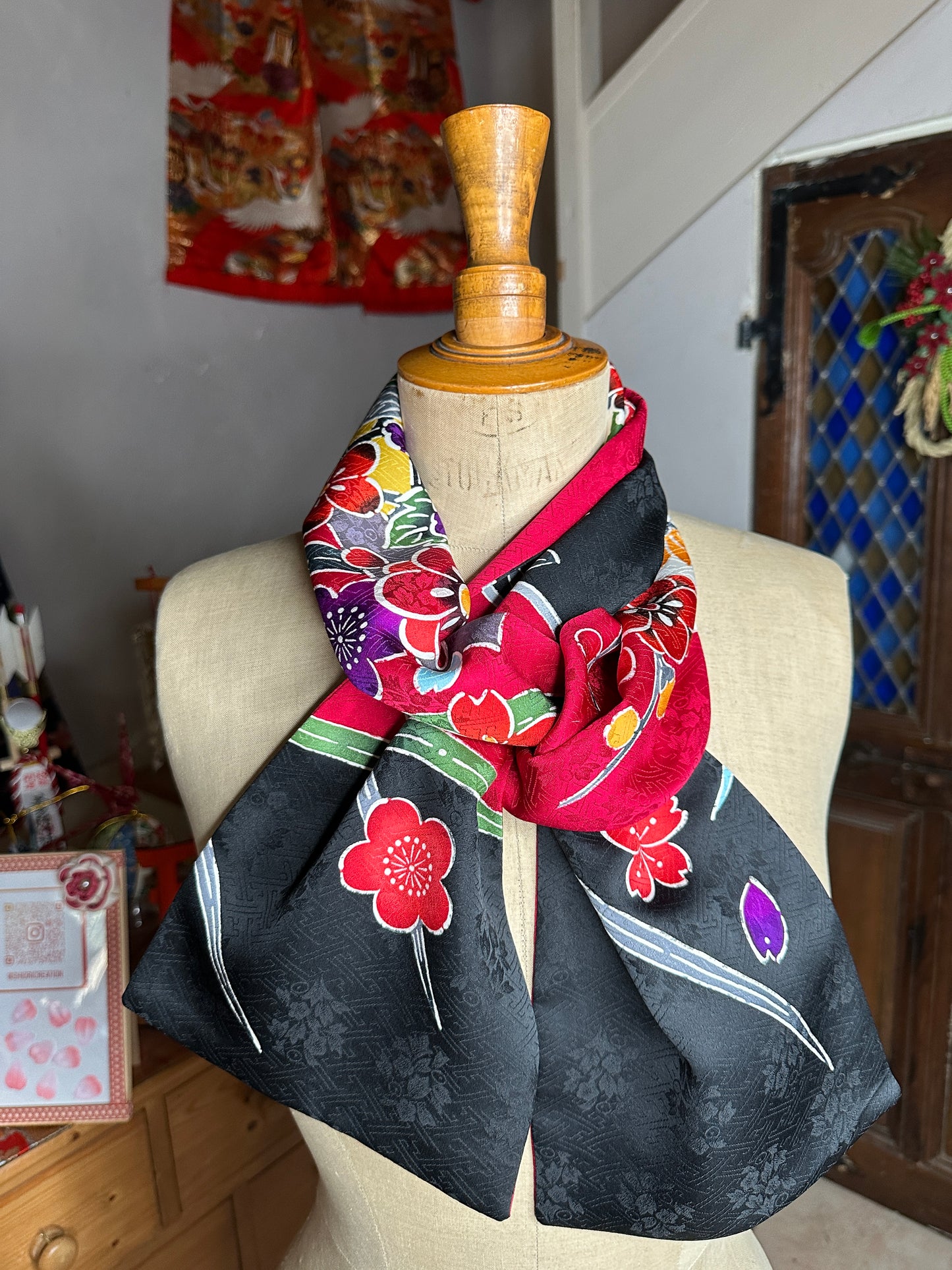 Foulard kimono japonais Furisode en soie
