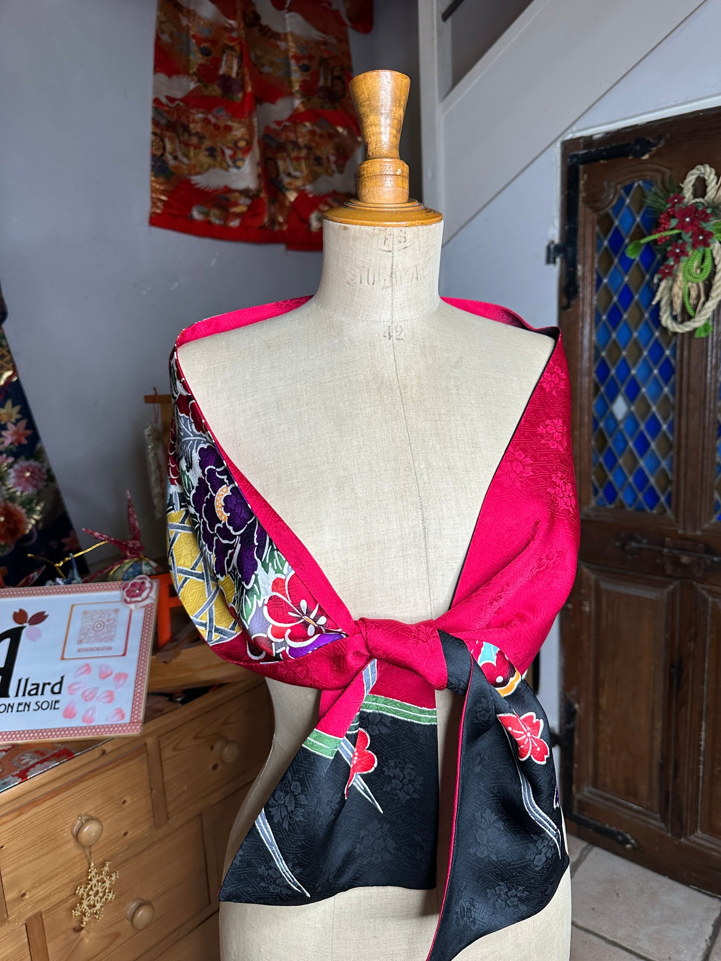 Foulard kimono japonais Furisode en soie
