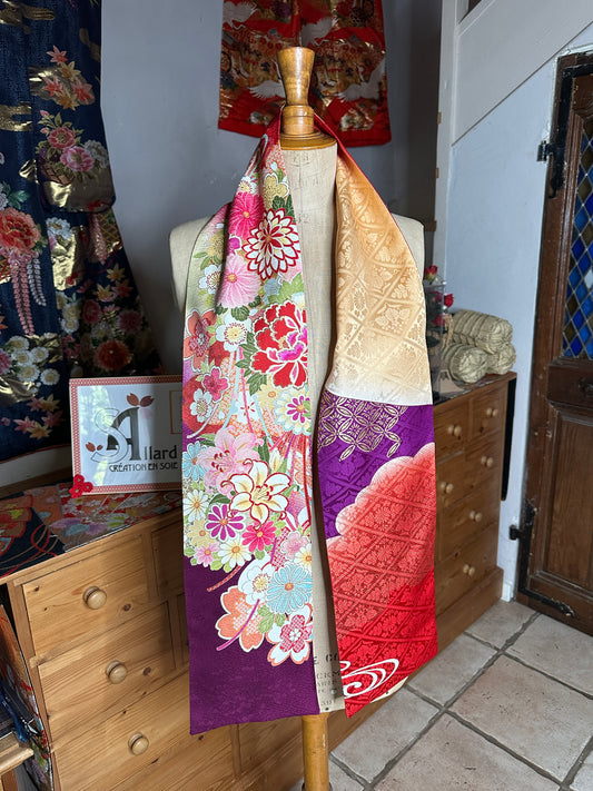 Foulard réversible kimono japonais Furisode en soie