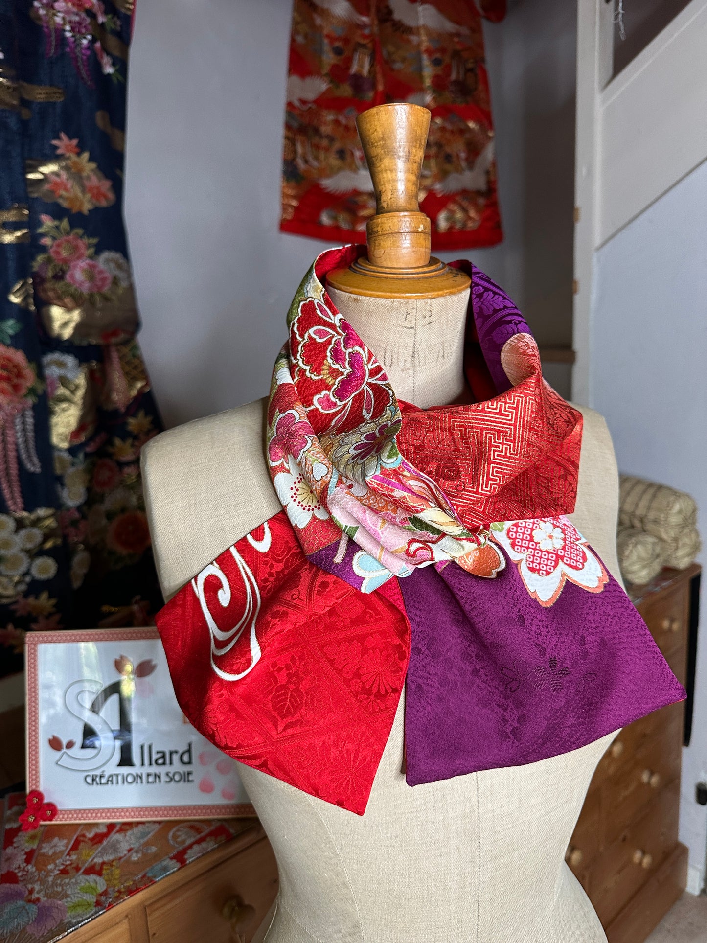 Foulard réversible kimono japonais Furisode en soie