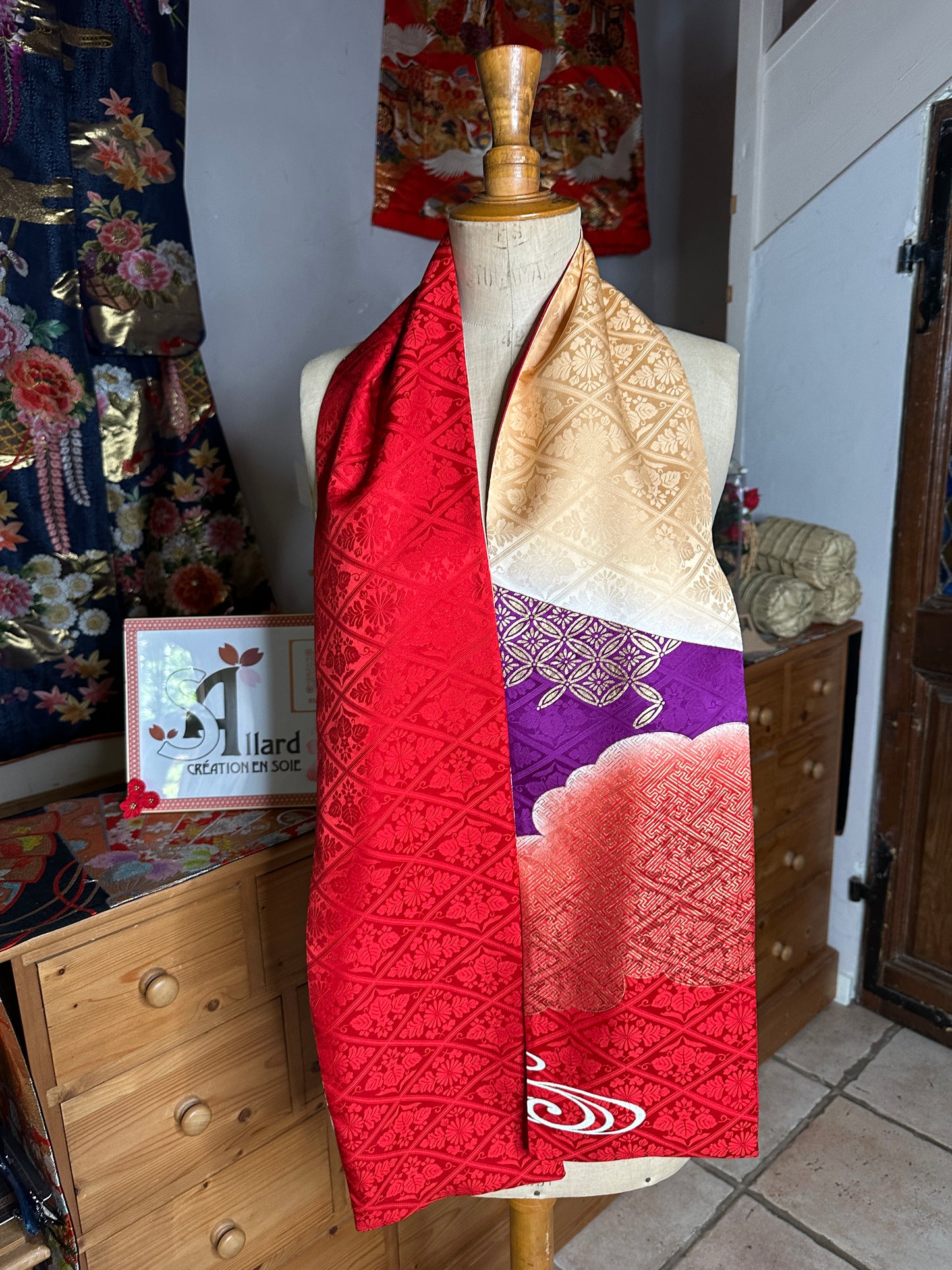 Foulard réversible kimono japonais Furisode en soie