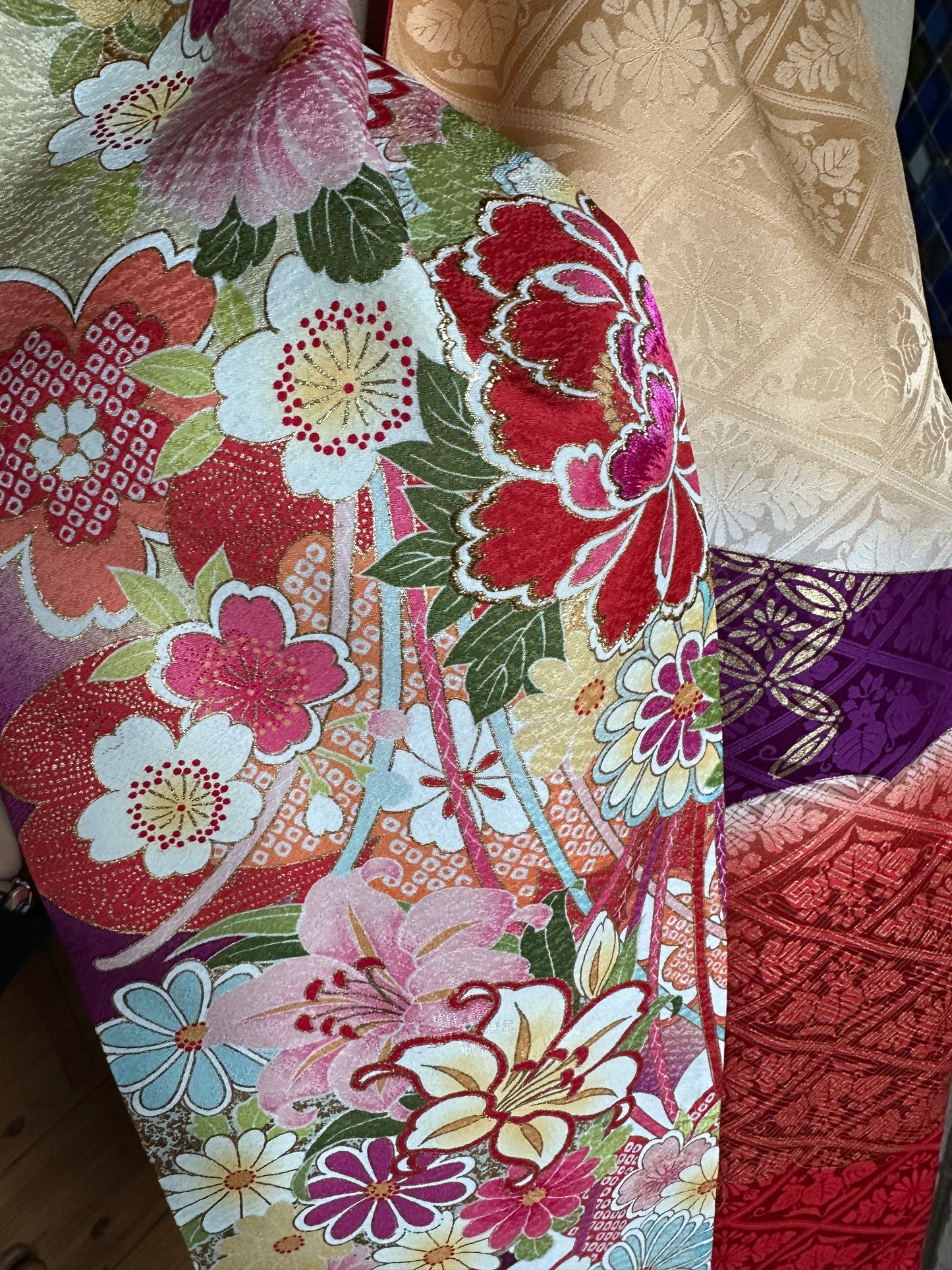 Foulard réversible kimono japonais Furisode en soie