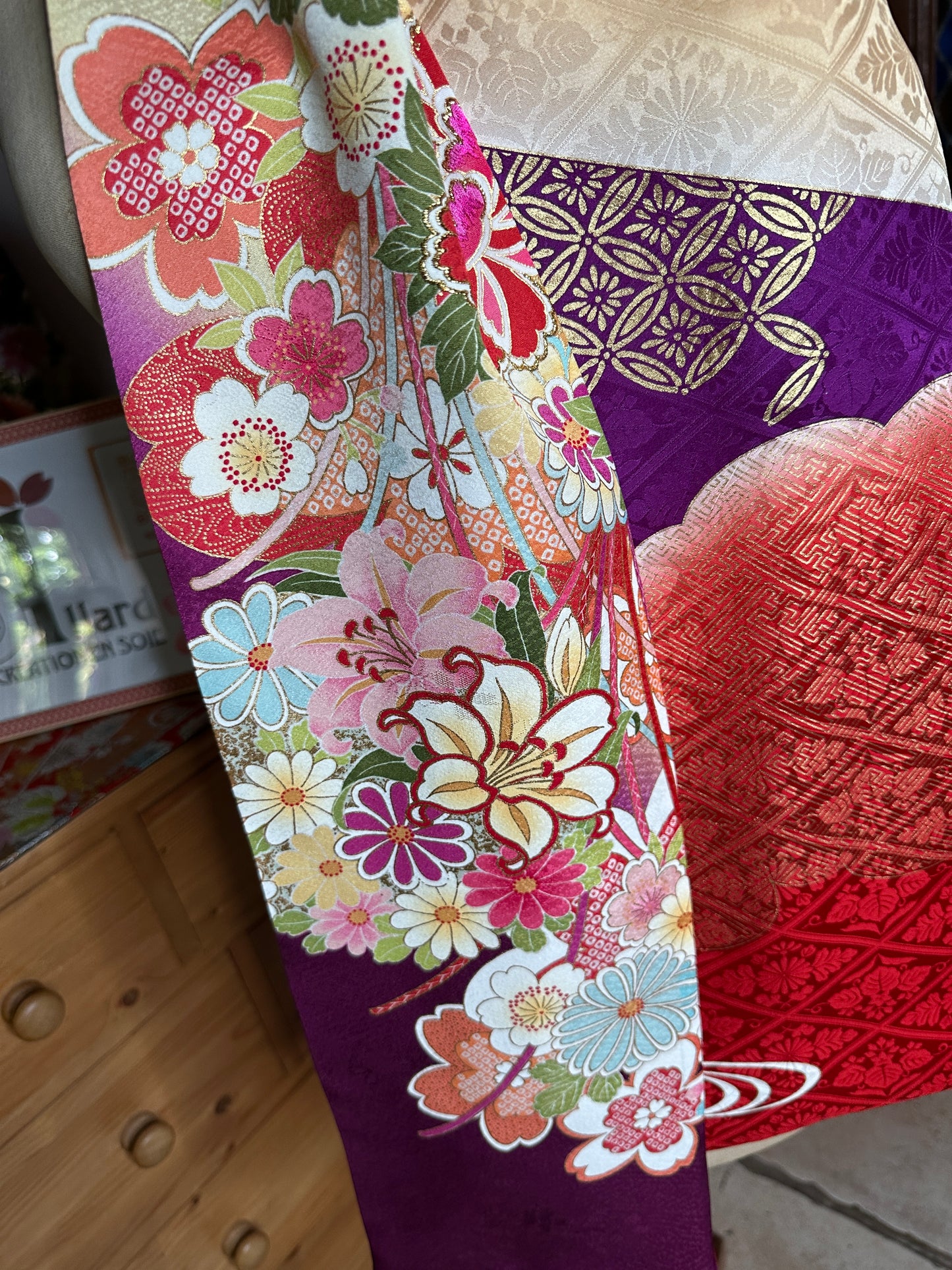 Foulard réversible kimono japonais Furisode en soie