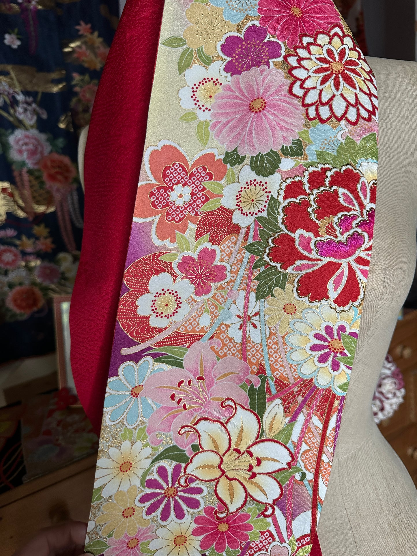 Foulard réversible kimono japonais Furisode en soie