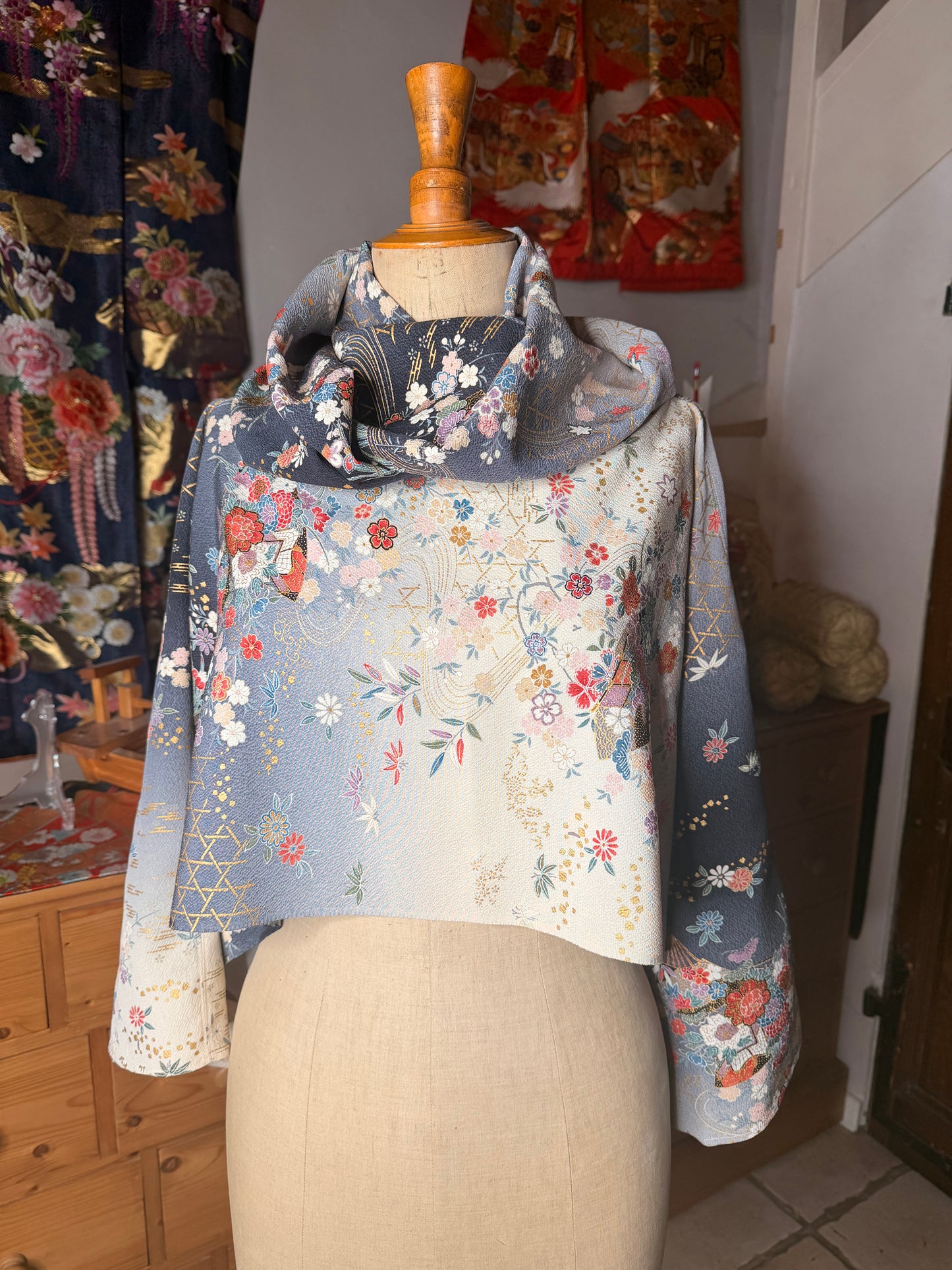 Top tunique courte kimono japonais en soie