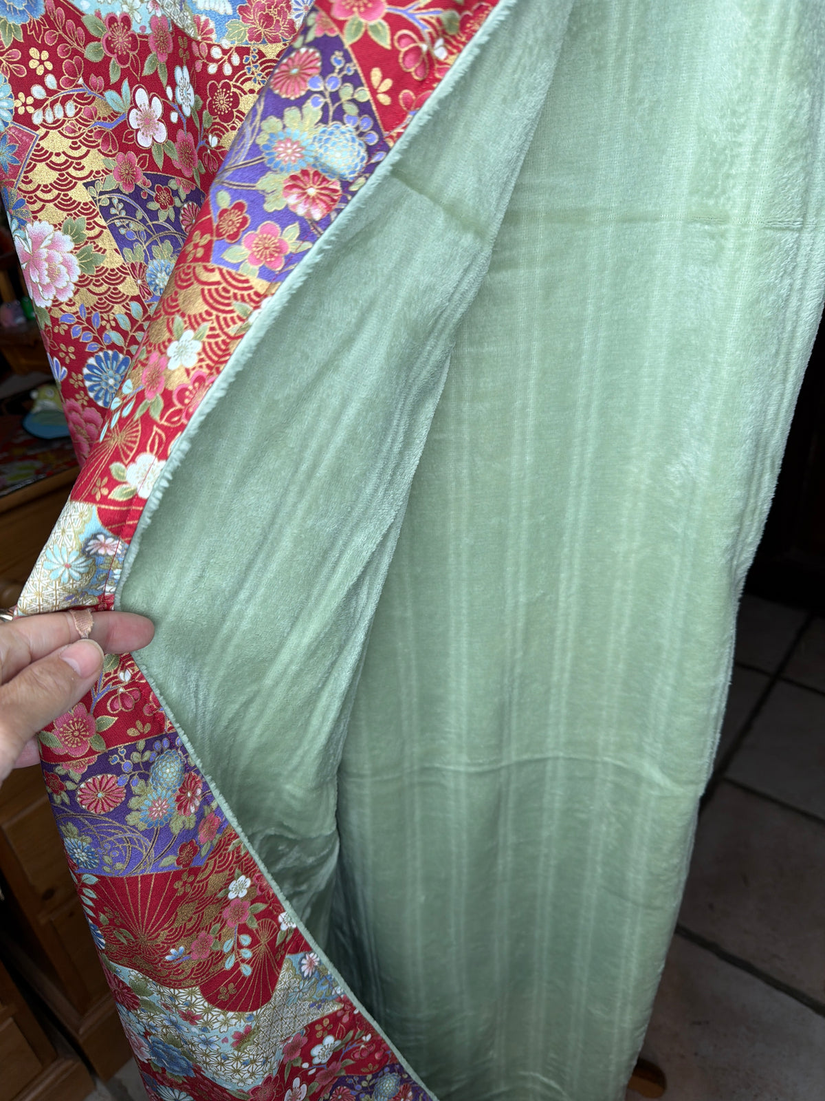 Momonga veste  réversible tissu japonais en coton et micropolaire