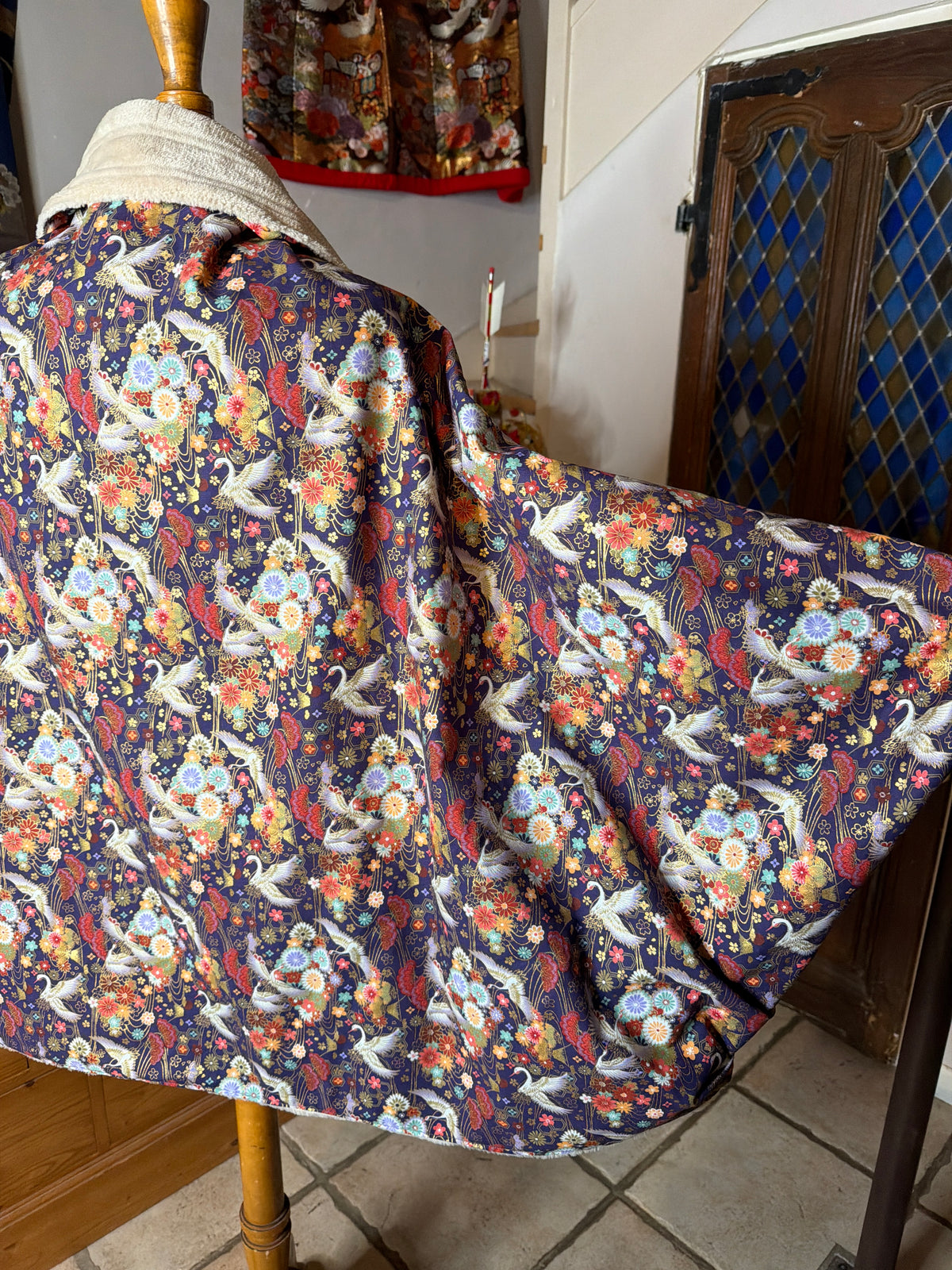 Momonga veste réversible tissu japonais en coton et micropolaire