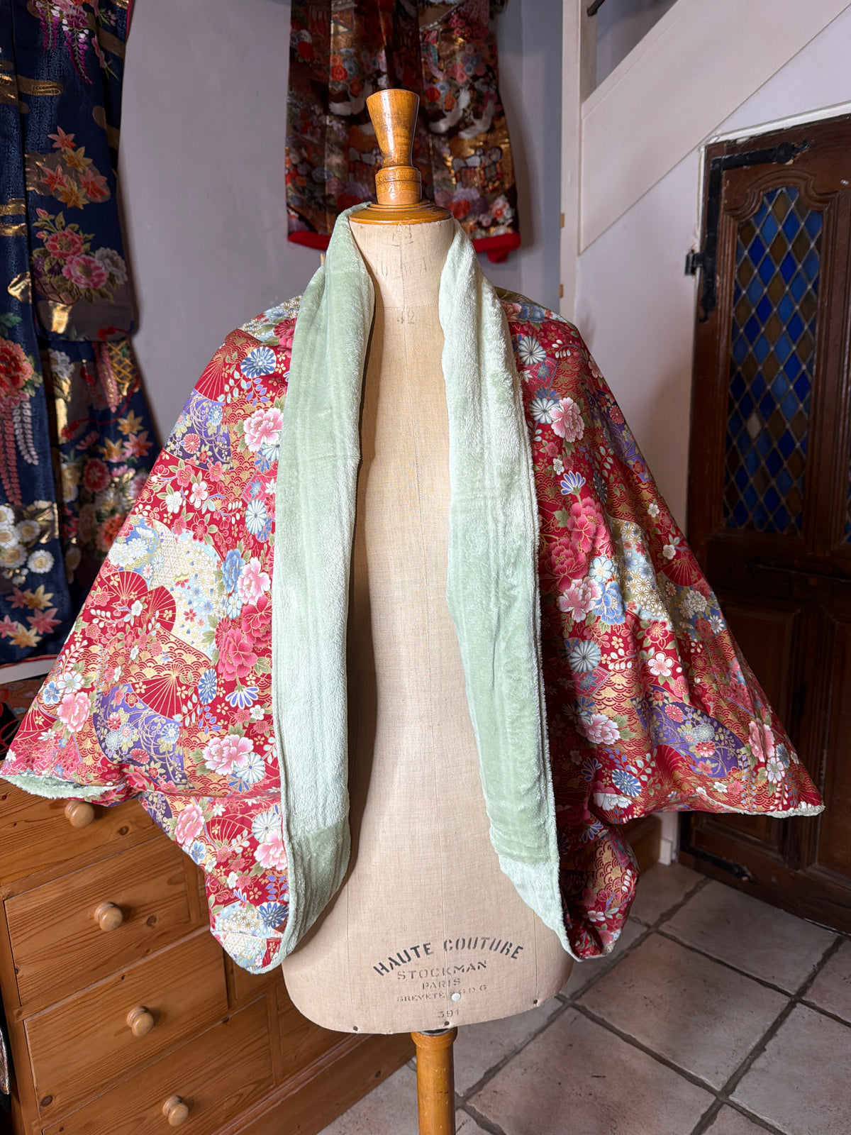 Momonga veste  réversible tissu japonais en coton et micropolaire