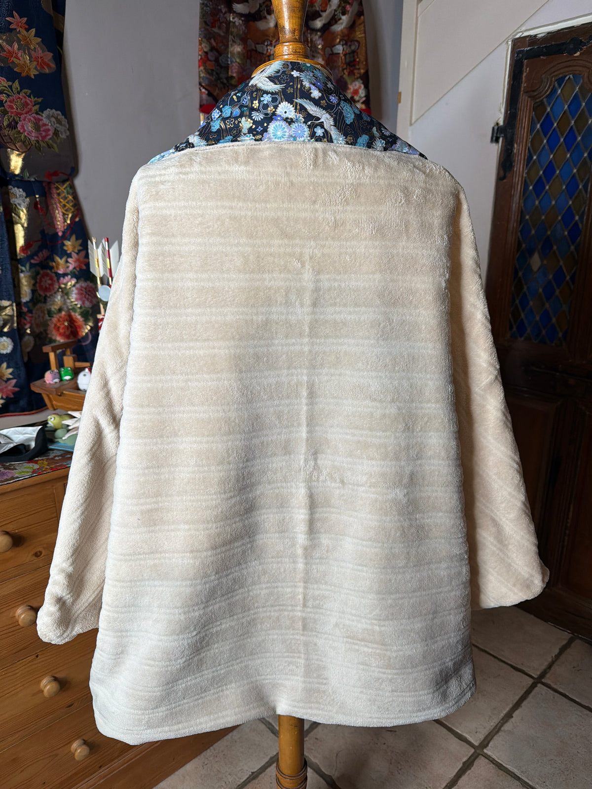 Momonga veste réversible tissu japonais en coton et micropolaire