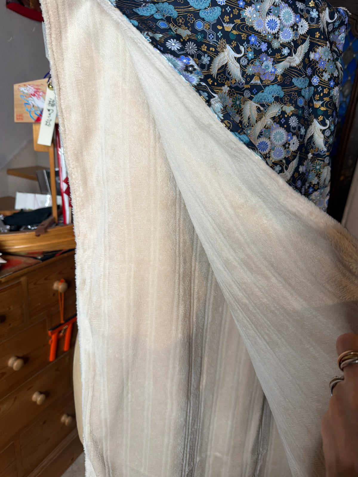 Momonga veste réversible tissu japonais en coton et micropolaire