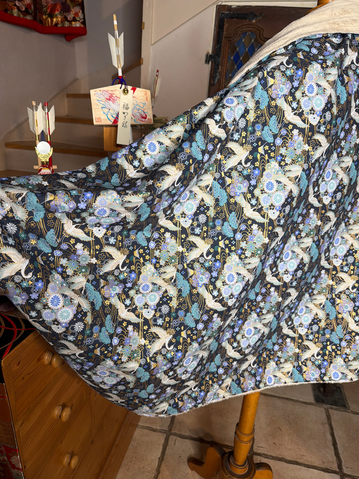 Momonga veste réversible tissu japonais en coton et micropolaire