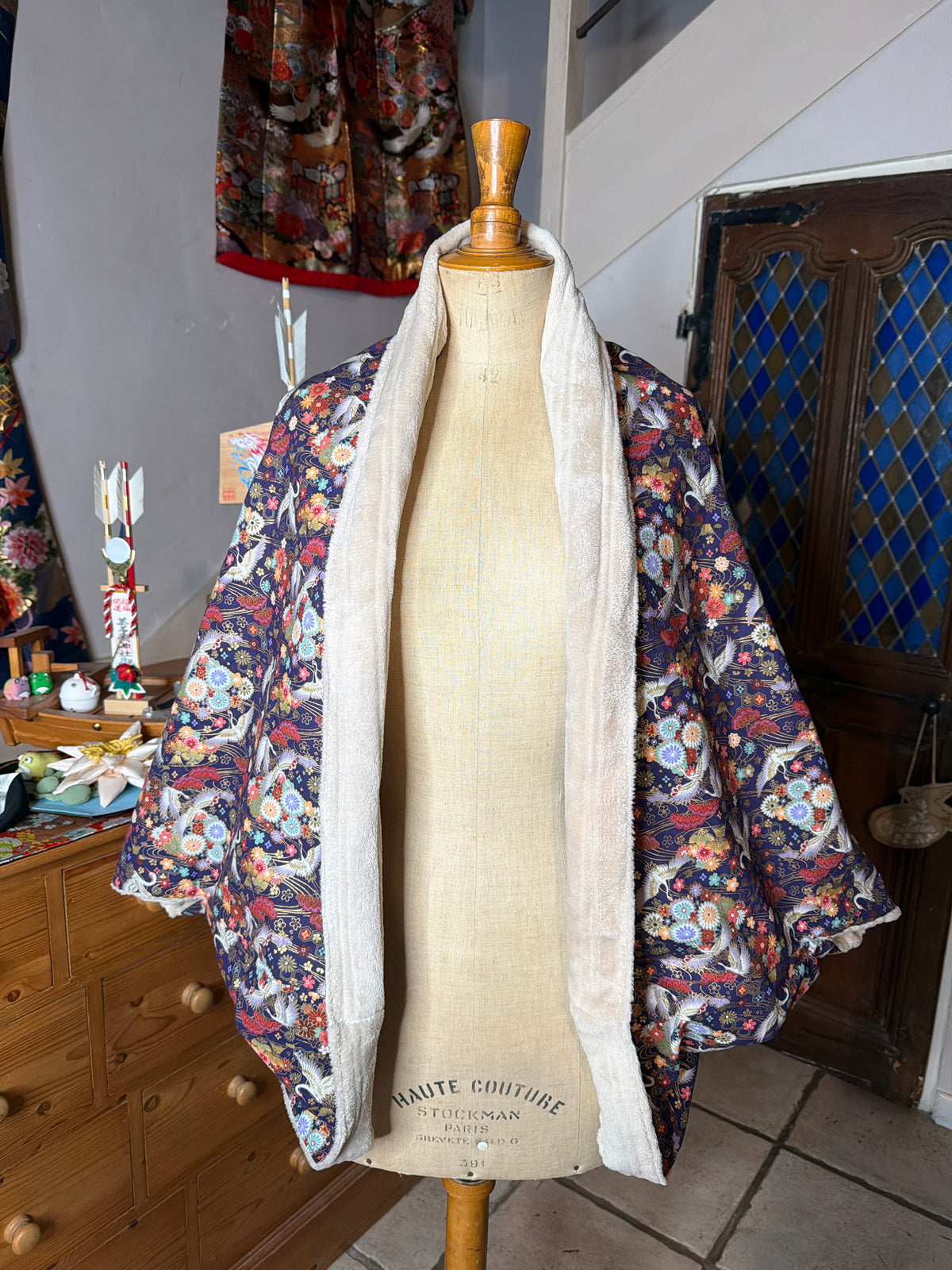Momonga veste réversible tissu japonais en coton et micropolaire