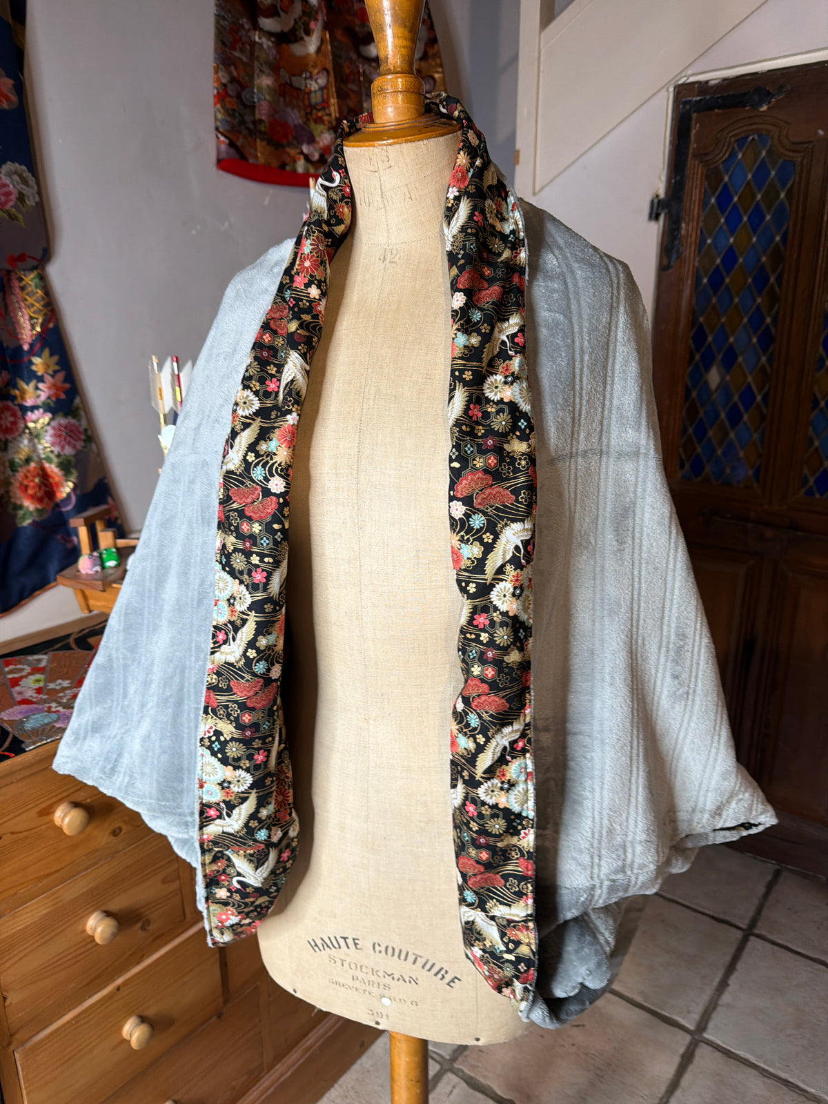 Momonga veste japonaise réversible tissu japonais en coton et micro polaire