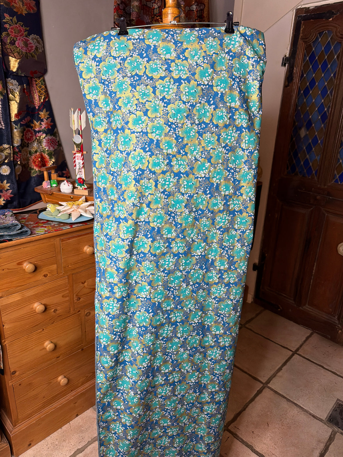 Momonga veste réversible tissu japonais en coton et micro polaire bleu