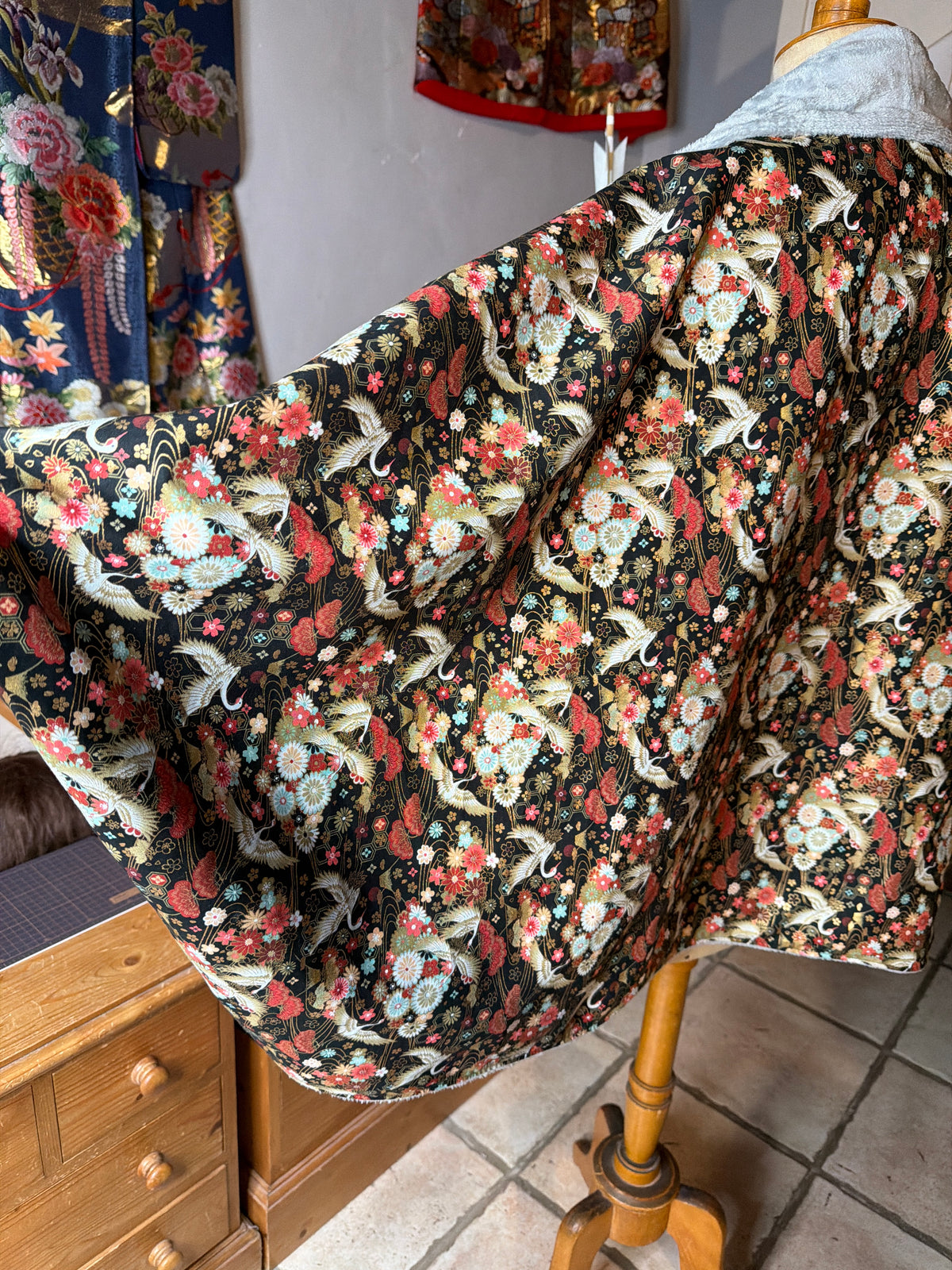 Momonga veste japonaise réversible tissu japonais en coton et micro polaire