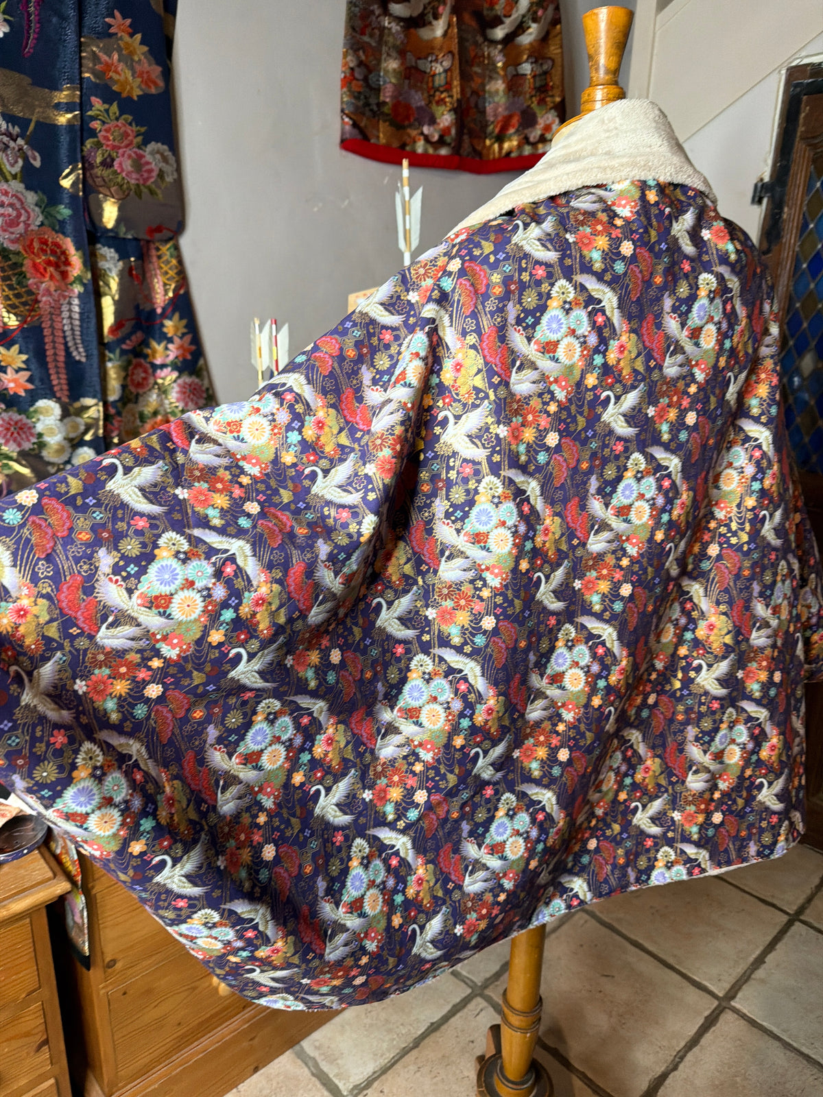 Momonga veste réversible tissu japonais en coton et micropolaire
