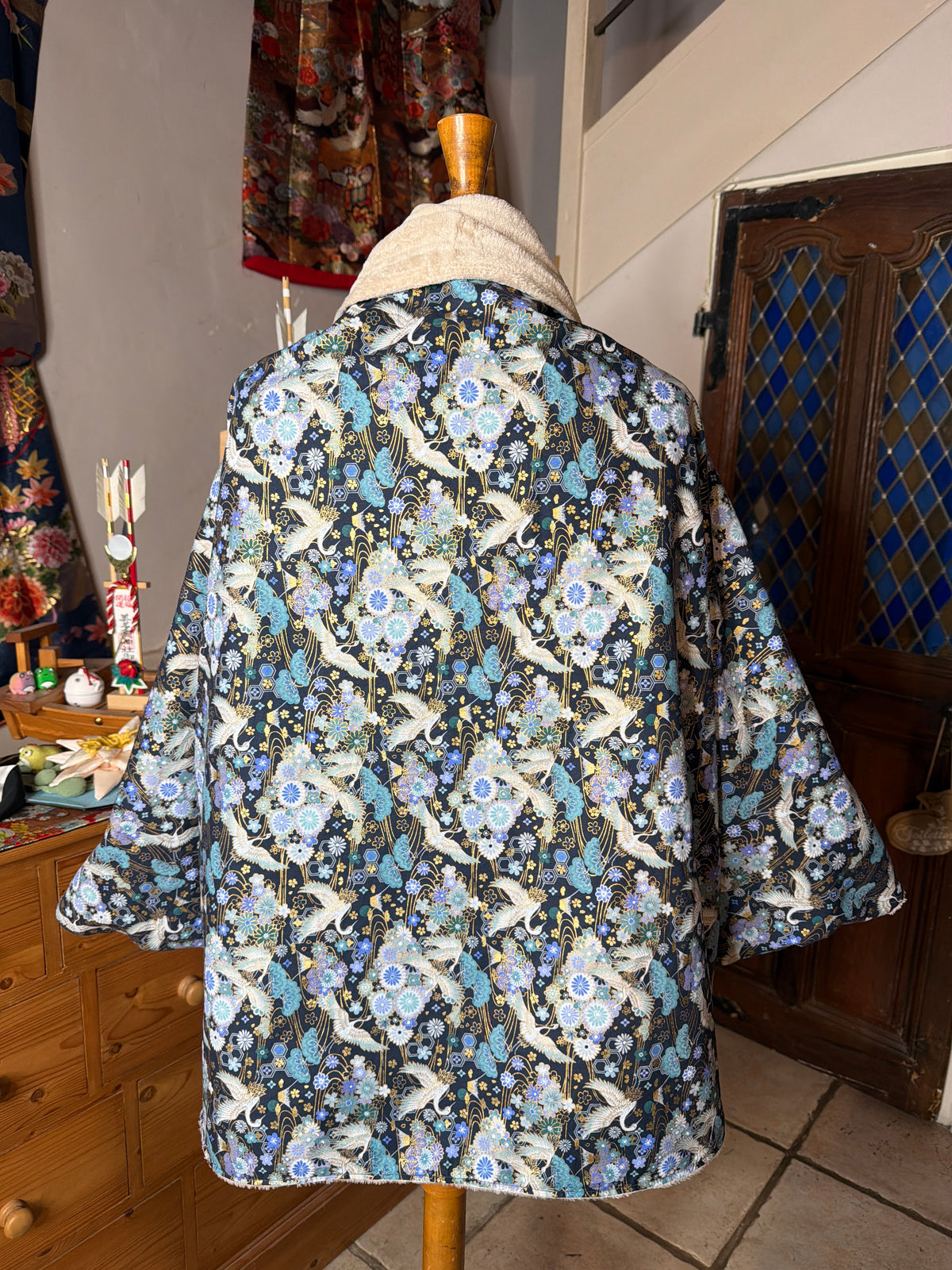 Momonga veste réversible tissu japonais en coton et micropolaire