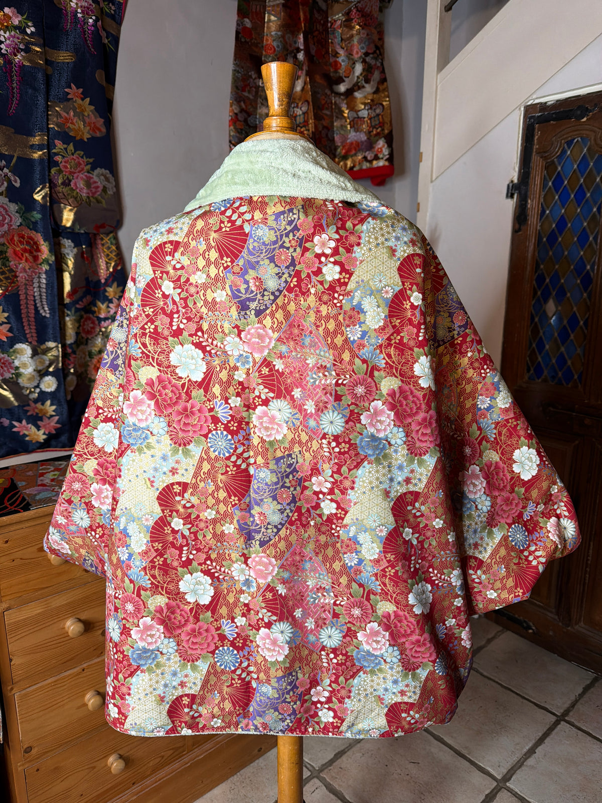 Momonga veste  réversible tissu japonais en coton et micropolaire