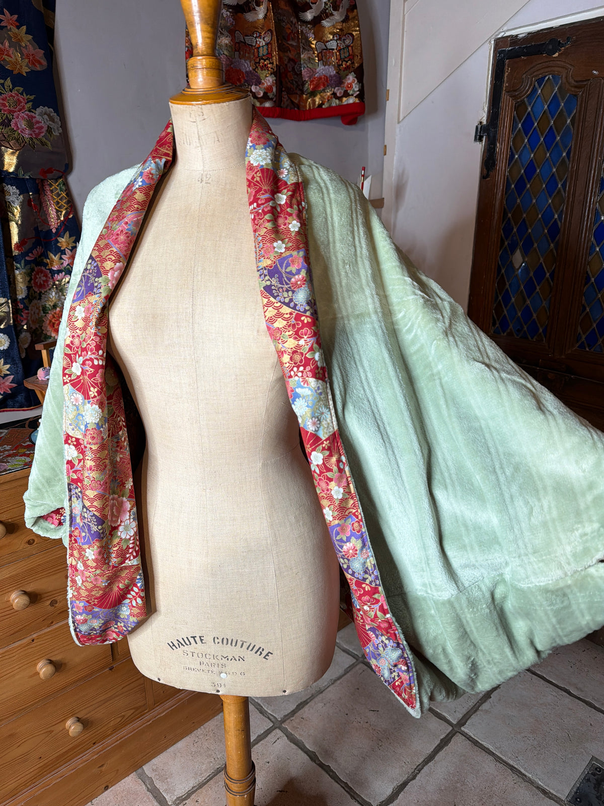 Momonga veste  réversible tissu japonais en coton et micropolaire