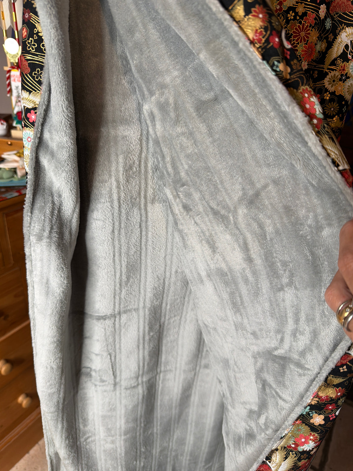 Momonga veste japonaise réversible tissu japonais en coton et micro polaire